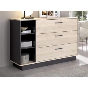 Vente unique Commode 3 tiroirs et 3 niches Coloris Naturel et anthracite LEANDRE