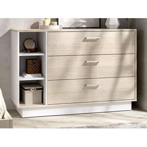 Vente-unique Commode 3 tiroirs et 3 niches - Coloris : Naturel et blanc - LEANDRE