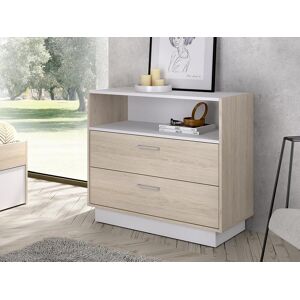 Vente-unique Commode 2 tiroirs et 1 niche - Coloris : Naturel et blanc - LEANDRE