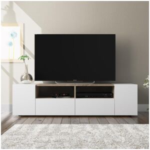 VS Venta-stock Meuble TV Tania 4 Portes Couleur Blanc et Chene, 138 cm (Largeur)