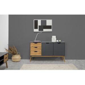 VS Venta-stock Buffet Commode Java 3 tiroir y 2 Porte Anthracite, glissières métalliques, 140 cm - Publicité