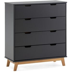 VS Venta-stock Commode Miranda avec 4 tirois en Couleur Anthracite, Pieds en Bois Naturel