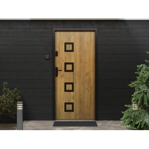 Vente-unique Porte d'entrée en acier avec inox H207 x L100 cm effet chêne - poussant droit - TIFANA