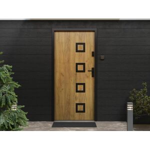 Vente-unique Porte d'entree en acier avec inox L207 x L100 cm effet chene - poussant gauche - TIFANA