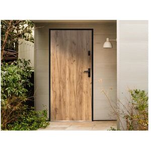 Vente-unique Porte d'entree en acier pleine H207 x L100 cm effet chene - poussant gauche - AGUEDA