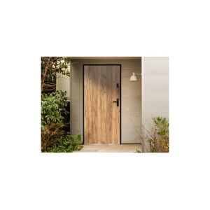 Vente-unique Porte d'entrée en acier pleine H207 x L100 cm effet chêne - poussant gauche - AGUEDA