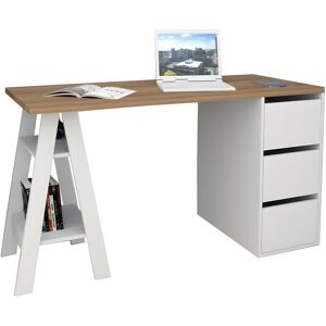 Bureau Tréteau 3 Tiroirs Blanc Châtaignier