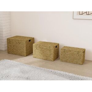 OZAIA Lot de 3 paniers en jacinthe deau avec couvercles L 51 46 et 42 cm Naturel CLEA