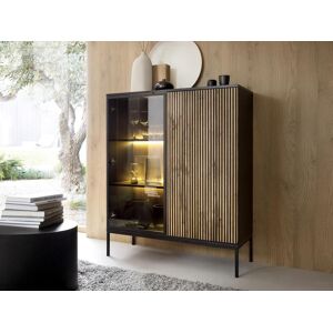 Vente-unique Vitrine 2 portes avec LEDs en MDF et verre fume - Noir et Naturel - OVILA