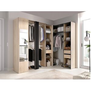 Vente-unique Dressing d'angle avec rideau et 1 porte - Avec miroir - L231 cm - Coloris : Naturel et anthracite - BERTRAND