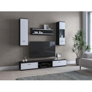 Vente-unique Mur TV avec rangements - Noir et Blanc - JEREMIAH II