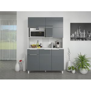 Vente unique Buffet de cuisine 6 portes 1 tiroir et 1 niche Gris brillant TRATTORIA