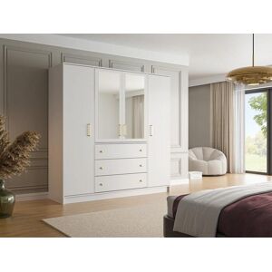 Vente unique Armoire 4 portes et 3 tiroirs Avec miroirs L196 cm Blanc LIZANDRO