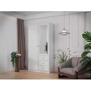 Vente unique Armoire 2 portes et 3 tiroirs Avec miroir L100 cm Blanc NOTIARI