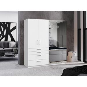 Vente-unique Armoire 4 portes et 4 tiroirs - Avec miroir - L200 cm - Blanc - NIDAWO