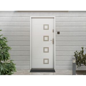 Vente-unique Porte d'entrée en acier pleine et inox H207 x L100 cm blanc - poussant gauche - TIFANA