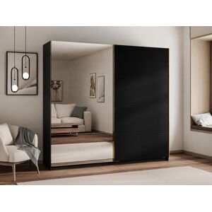 Vente unique Armoire 2 portes coulissantes Avec miroir L244 cm Noir NIMELA