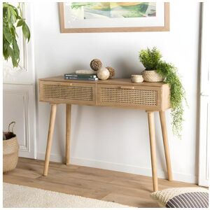 Macabane ROMEO - Console couleur naturelle 2 tiroirs bois cannage