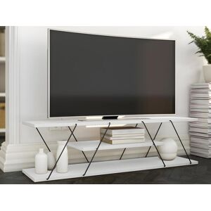 Vente-unique Meuble TV avec 1 etagere - Blanc et noir - DELORY