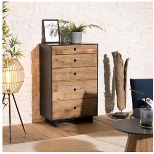 Macabane ANDREA Meuble chiffonnier 5 tiroirs bois Pin recycle naturel et noir