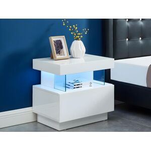Vente-unique Table de chevet 1 tiroir et 1 niche - Avec LEDs - MDF - Blanc laque - FABIO II