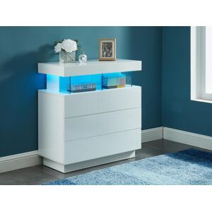 Vente-unique Commode 3 tiroirs - Avec LEDs - MDF - Blanc laqué - FABIO II