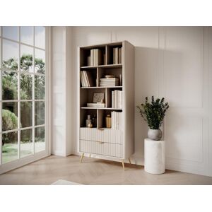 Bibliotheque avec 2 tiroirs et 8 niches en MDF Beige et dore ELONARIA de Pascal Morabito