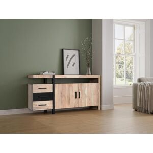 Vente-unique Buffet avec 2 portes, 3 tiroirs et 1 etagere en bois d'acacia et metal - Naturel clair et Noir - JALEBA