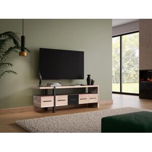 Vente unique Meuble TV avec 5 tiroirs et 1 etagere en bois dacacia et metal Naturel clair et Noir JALEBA