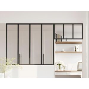 Vente unique Verriere atelier avec imposte en aluminium thermolaque L120 x H105 L73 x H40 cm Noir BAYVIEW