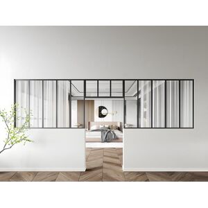 Vente unique Lot de 2 verrieres atelier avec imposte en aluminium thermolaque 2 x L150 x H105 L83 x H40 cm Noir BAYVIEW