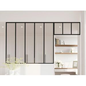 Vente-unique Verriere atelier avec imposte en aluminium thermolaque - L150 x H130 + L83 x H40 cm - Noir - BAYVIEW