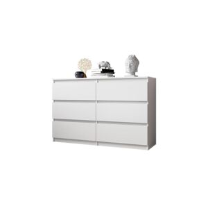 FURNIX commode/ meuble de rangement Arenal avec 6 tiroirs 119 x 35 x 77 cm blanc style moderne