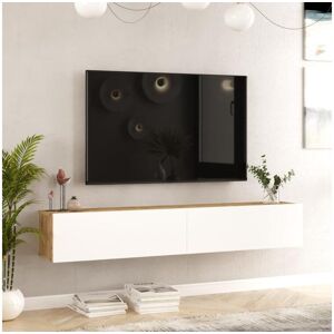 Meuble TV Lapinlahti a 2 portes 29,5 x 180 x 31,5 cm effet bois de pin / blanc [en.casa]