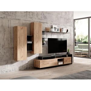 Vente-unique Mur TV avec rangements - Coloris : Naturel et anthracite - IDESIA