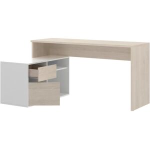 Pegane Bureau angulaire coloris naturel/blanc brillant - Longueur 139 x Profondeur 92 x Hauteur 75 cm