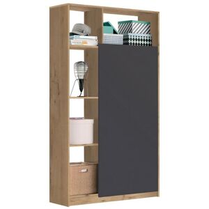 Pegane Armoire / meuble de rangement coloris chene dore/gris - Hauteur 180 x Longueur 100 x Profondeur 35 cm