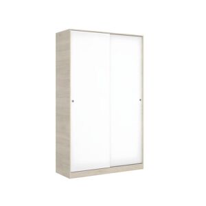 Pegane Armoire a portes coulissantes coloris naturel/blanc brillant - Longueur 120 x Profondeur 50 x Hauteur 204 cm