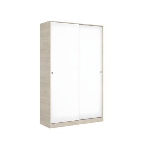 Pegane Armoire à portes coulissantes coloris naturel/blanc brillant - Longueur 120 x Profondeur 50 x Hauteur 204 cm