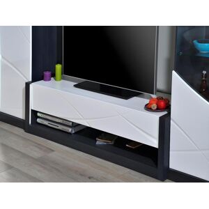 Vente-unique Meuble TV 1 tiroir et 1 niche - Avec LEDs - Anthracite et blanc laqué - LUDMILA