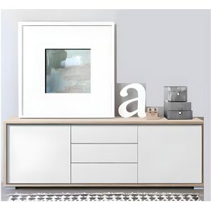 Pegane Buffet de 2 portes + 3 tiroirs coloris Chene Cambrian / Blanc - Longueur 183 x profondeur 35 x hauteur 63 cm