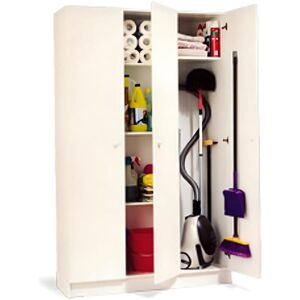 Pegane Armoire rangement nettoyage 3 portes en melamine coloris blanc - Dim : H180 x L108,8 x P37 cm