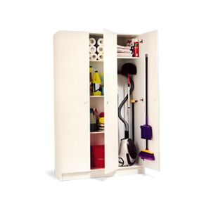 Pegane Armoire rangement nettoyage 3 portes en mélamine coloris blanc - Dim : H180 x L108,8 x P37 cm