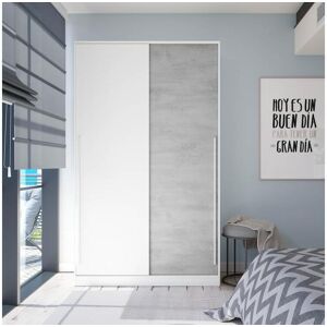 Pegane Armoire placard meuble de rangement 2 portes coulissantes en bois coloris blanc mat et gris ciment - Hauteur 200 x Longueur 120 cm x Profondeur 50 cm