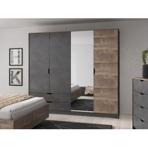 Vente unique Armoire 4 portes et 2 tiroirs Avec miroir L220 cm Coloris Naturel et anthracite LAONILE