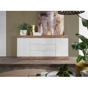 Vente-unique Buffet avec 2 portes et 3 tiroirs - Naturel et blanc laqué - EVOLIA