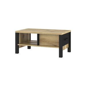 Price Factory Table basse design collection DARWIN avec un tiroir et une niche. Couleur chêne clair et noir.