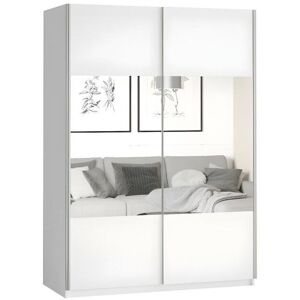 Price Factory Armoire design 150cm. 2 portes avec miroirs modulables. Couleur blanc mat. Collection EOS