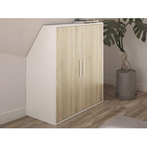 Vente unique Armoire sous pente 2 portes Blanc et naturel ADEZIO