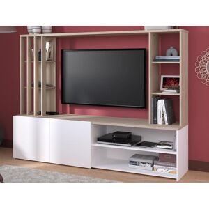 Vente-unique Mur TV avec rangements - Naturel et blanc - GORBELLA